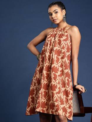 Taavi Women A-line Brown Knee Length Dress