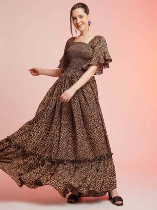 Sheetal Associates Women Fit and Flare Orange Maxi/Full Length Dress