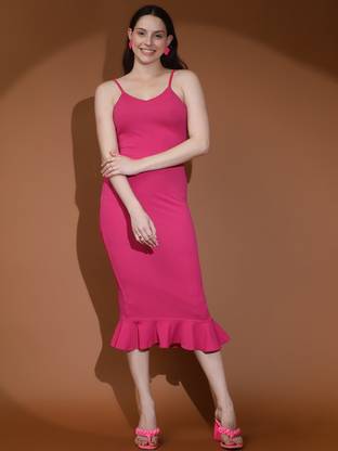 KOTTY Women Bodycon Pink Below Knee Dress