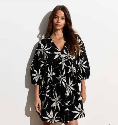 MANOJAVA Women Fit and Flare Black Mini/Short Dress