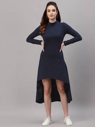 RIGO Women High Low Blue Above Knee/Mid Thigh Length Dress