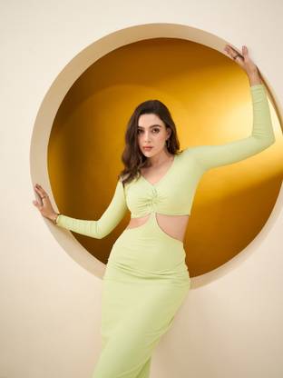 COLOR CAPITAL Women Bodycon Light Green Midi/Calf Length Dress