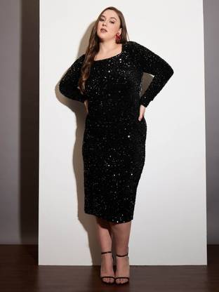 SASSAFRAS Curve Women A-line Black Midi/Calf Length Dress