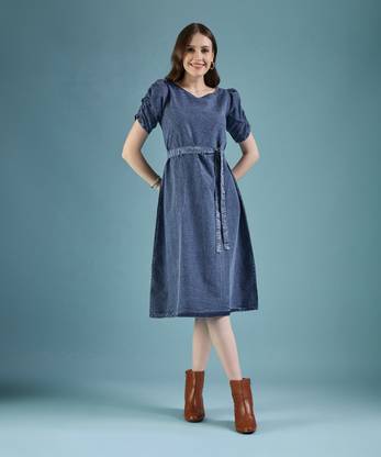 Dressberry Women A-line Blue Midi/Calf Length Dress