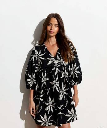 MANOJAVA Women Fit and Flare Black Mini/Short Dress