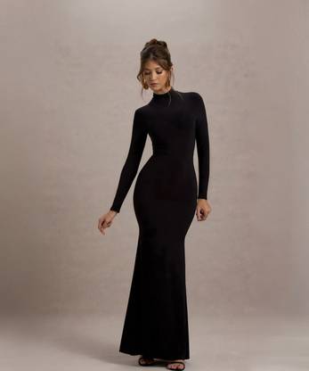 Traquila Women Bodycon Black Maxi/Full Length Dress