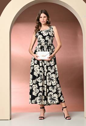 GLAMALUE Women A-line Black Maxi/Full Length Dress