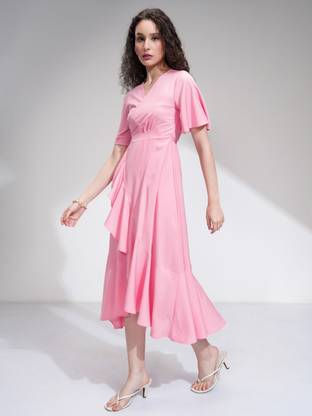 Tokyo Talkies Women Wrap Pink Midi/Calf Length Dress