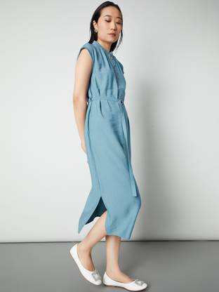 MAX Women A-line Blue Below Knee Dress