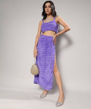 CAMPUS SUTRA Women Two Piece Dress Purple Midi/Calf Length Dress