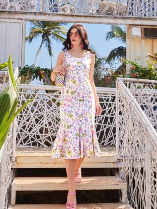 PURVAJA Women Bodycon Multicolor Midi/Calf Length Dress
