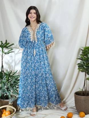 DRAPE AND DAZZLE Women Maxi Blue Full Length Dress