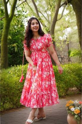 HANDSOME KING Women Layered Pink Midi/Calf Length Dress