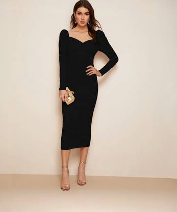 london belly Women Bodycon Black Midi/Calf Length Dress
