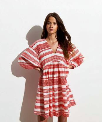 MANOJAVA Women Fit and Flare Red Mini/Short Dress