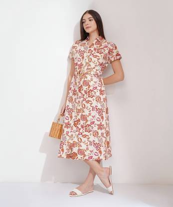 Tokyo Talkies Women A-line White Midi/Calf Length Dress