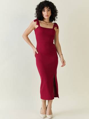 AAYU Women Bodycon Maroon Maxi/Full Length Dress