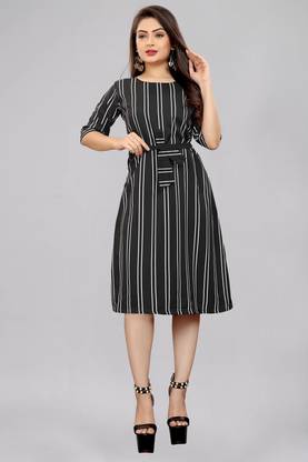 7800 GROUP Women A-line Black, White Dress