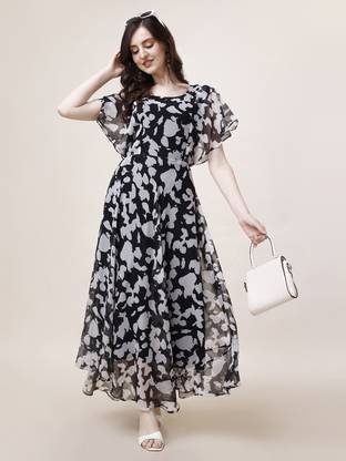 Fashion2wear Women A-line Black Ankle Length Dress