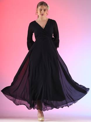 Sheetal Associates Women Fit and Flare Black Maxi/Full Length Dress