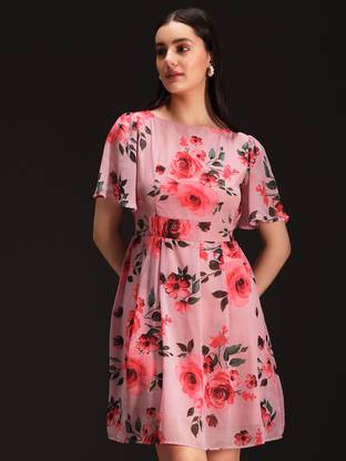 Emeros Women A-line Pink, Red Knee Length Dress