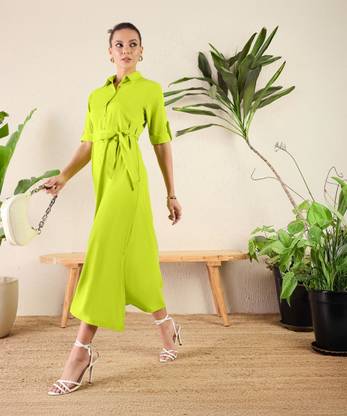 Uptownie Lite Women Maxi Light Green Full Length Dress