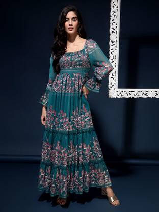 DRAPE AND DAZZLE Women Fit and Flare Green Midi/Calf Length Dress