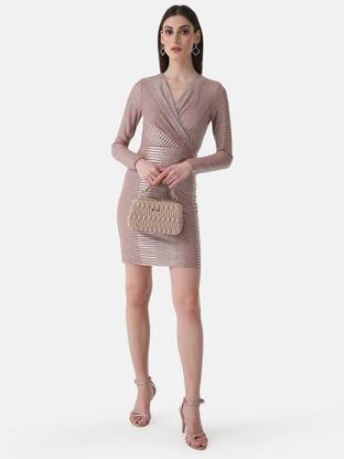 KAZO Women A-line Pink, Silver Mini/Short Dress
