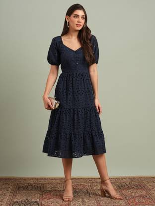Globus Women A-line Blue Midi/Calf Length Dress