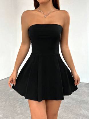 TIVANTE Women Fit and Flare Black Mini/Short Dress