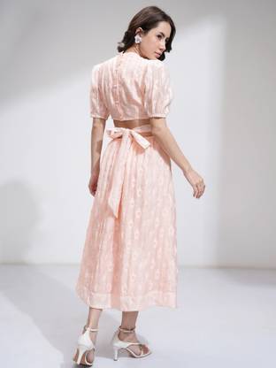 Tokyo Talkies Women Fit and Flare Pink Midi/Calf Length Dress