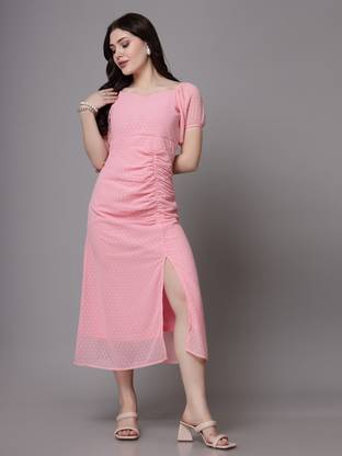 AAYU Women Sheath Pink Midi/Calf Length Dress