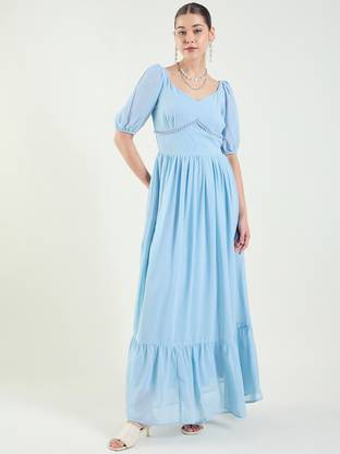 AAYU Women Fit and Flare Multicolor Maxi/Full Length Dress