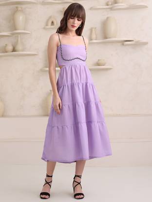 PURVAJA Women Fit and Flare Purple Midi/Calf Length Dress