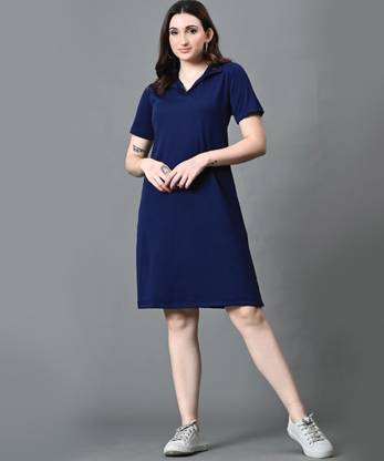 SYDNEY HILLS Women T Shirt Dark Blue Below Knee Dress