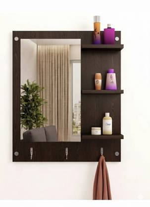 DIY HOME ACE MIRROR WITH HOOKS AND STORAGE Engineered Wood Dressing Table