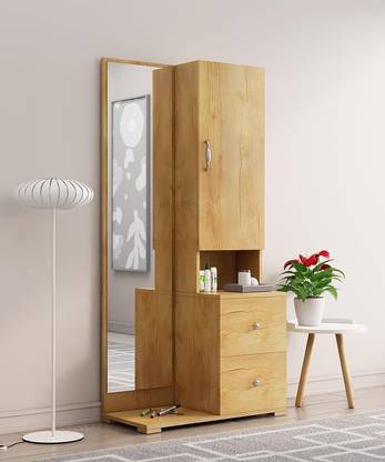 Hexa Red Mirror and 2 Drawer With 1 Door Storage Shelf for Bedroom Engineered Wood Dressing Table
