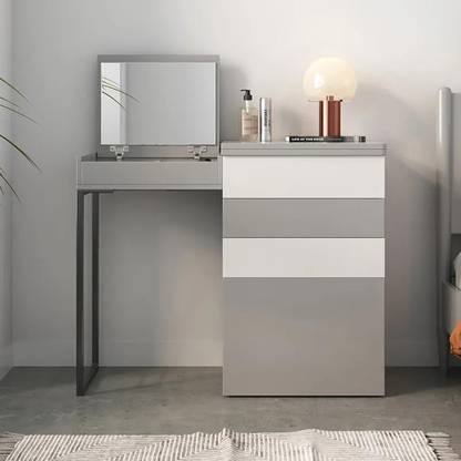 NG Decor Makeup Vanity with Mirror Foldable Dressing Table with Stool & Hidden Drawer Engineered Wood Dressing Table