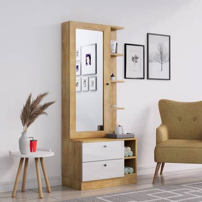 Hexa Red Giant Wood Light Dressing Table with Mirror Two Drawer Storage and Shelves Engineered Wood Dressing Table