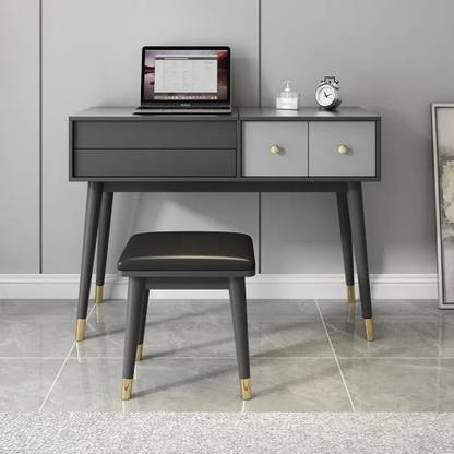 NG Decor Ultic Classic Gray Makeup Vanity Set with Flip-top Mirror & Stool Engineered Wood Dressing Table