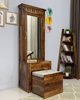 Wood Vestal Sheesham Wood Dressing Table with Stool Solid Wood Dressing Table