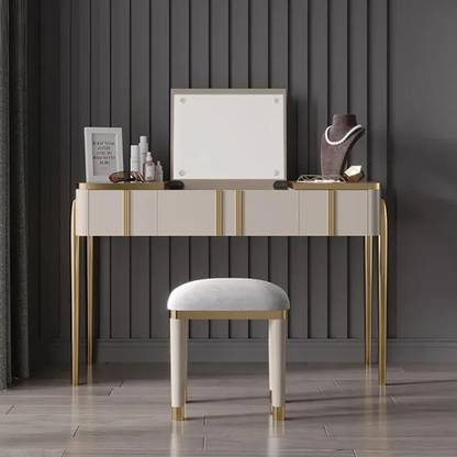 NG Decor Makeup Vanity Mirror & Stool with Flip Top 2-Drawer Dressing Table Engineered Wood Dressing Table