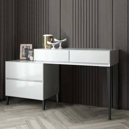 NG Decor White Corner Makeup Vanity with Storage 4 Drawer Modern and Expandable Engineered Wood Dressing Table