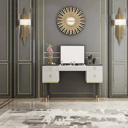 NG Decor 4-Drawer Makeup Vanity Table with Flip Top Mirror White & Gray Engineered Wood Dressing Table