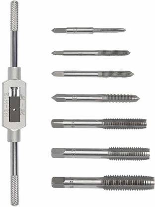 PKT Thread Metric Plug Tap Drill Bits Adjustable Tap Reamer Wrench Hardware Tool 8pcs/Set M3-M12 1/16"-1/2" Tap Handle Reamer Wrench Set Die Metric HSS Thread