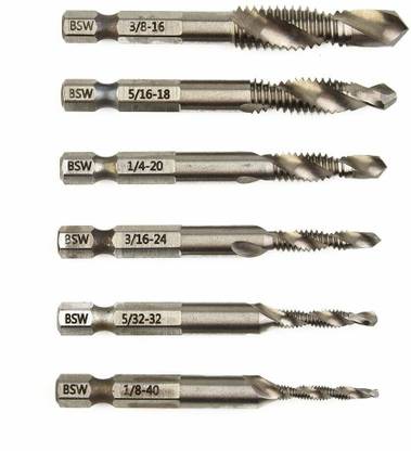 NITYA 6 Pcs 1/8-3/8 BSW Thread HSS Combination Drill Tap Bit Set for easy recognition.