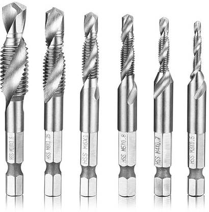 AS TOOL CENTER HSS Combination Drill and Tap Bit Set of 6pcs including M3, M4, M5, M6, M8, M10-1/4” Hex Shank