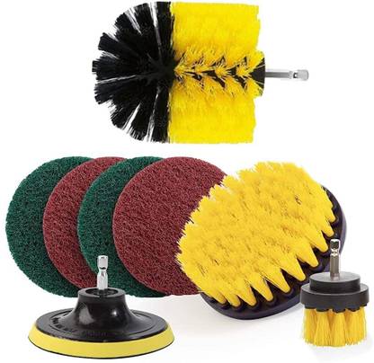 TRUJVE 8pc Drill Power Scrubber Brushes & Nylon Bristle Pads for Effective Floors Tiles Power Scrubber Cleaning for Bathroom, Floor, Tile Scrubber Scouring Pads