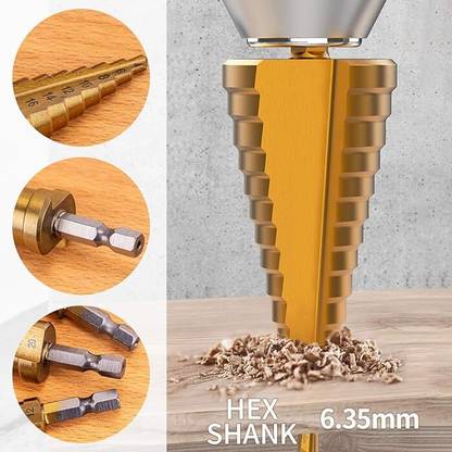 NITYA Step Drill Bit, 4-32 mm Size for drilling in various types of steel, non-ferrous metals, copper etc materials