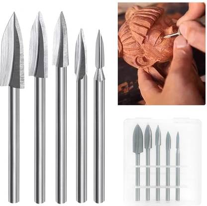 SERPLEX 1/8 Shank For DIY Carving Drilling Micro Sculpture Wood Carving Tools for Rotary Tool 5 PCS HSS Woodworking Engraving Drill Bit Set Specialty Woodworking Bits Set